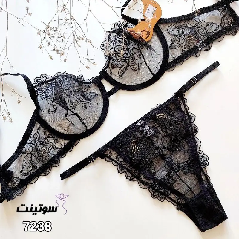 7238 flower lace underwear set ست لباس زیر توری گلدار میسا 7238