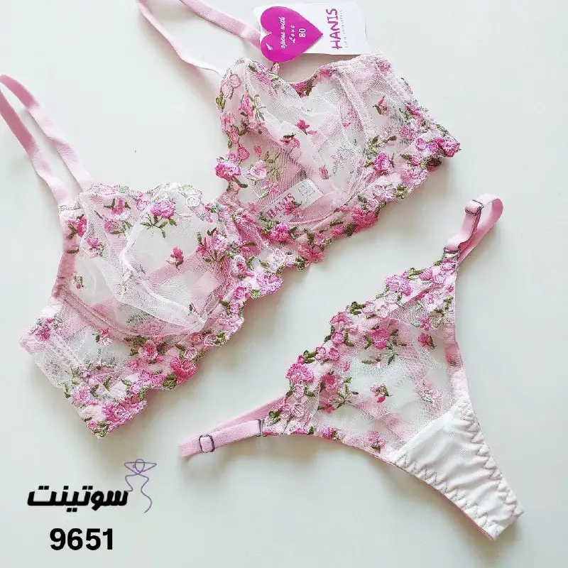 Hanis 9651 Floral Fantasy Lace Bra and Brief Set ست شورت و سوتین توری فانتزی گلدار هانیس 9651 - سایت سوتینت